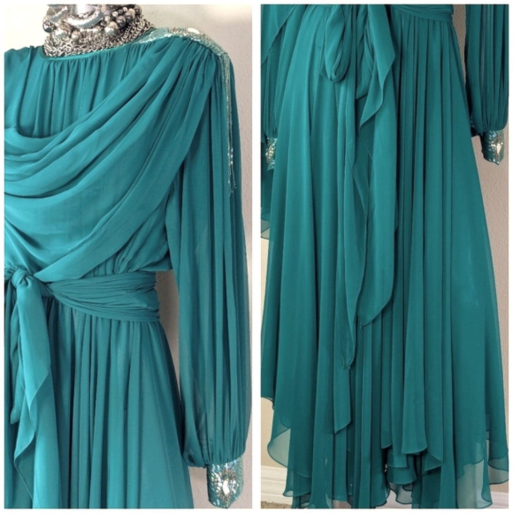 ViNTage Chiffon Fairy Whimsical "Mother of Bride" Evening Wedding Fluid Dress - Picture 2 of 16